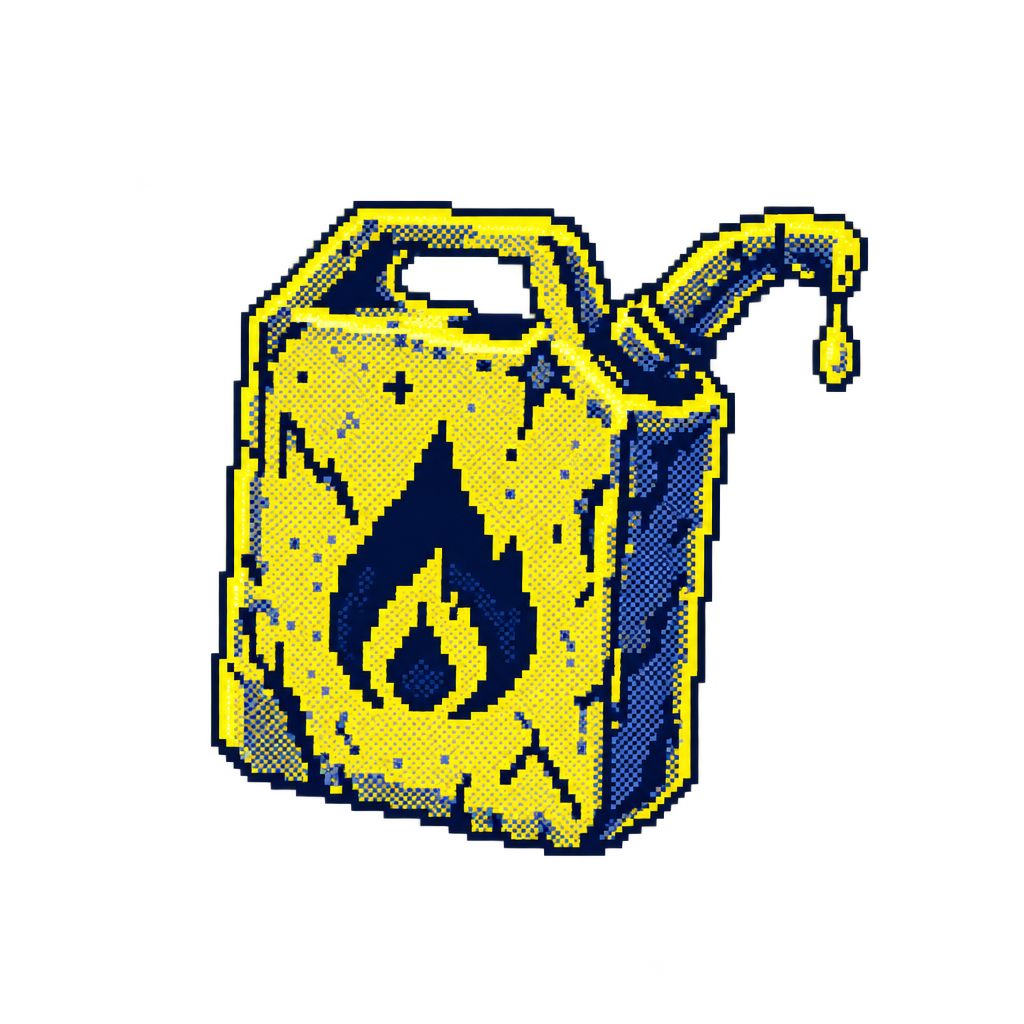 A single yellow pixel-art jerrycan with a flame emblem, dripping fuel.
